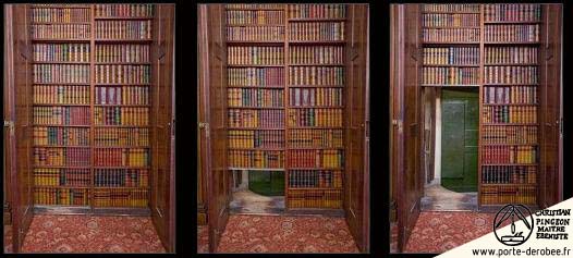 Porte secrète dérobée glissante dans une bibliothèque